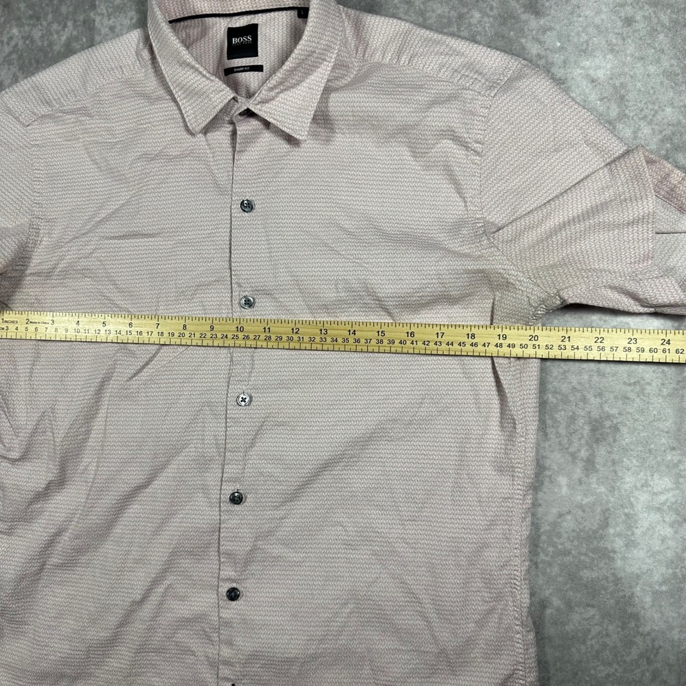Hugo Boss Sharp Fit Mens Large Pink Geometric Short Sleeve Button Down Shirt - Picture 6 of 6